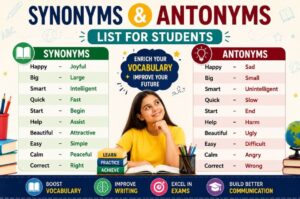 Synonyms and Antonyms list for students