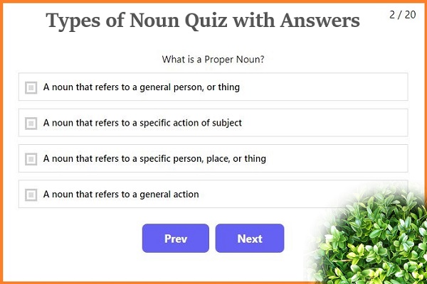 Types of Noun Quiz With Answers