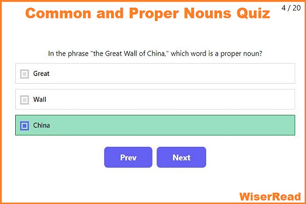 Common and Proper Nouns quiz