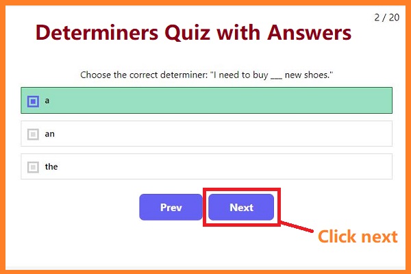 Determiners quiz with answers