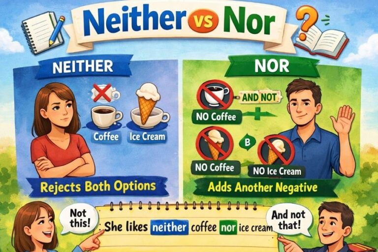 Neither vs Nor | Meaning, Differences, Rules, and Examples
