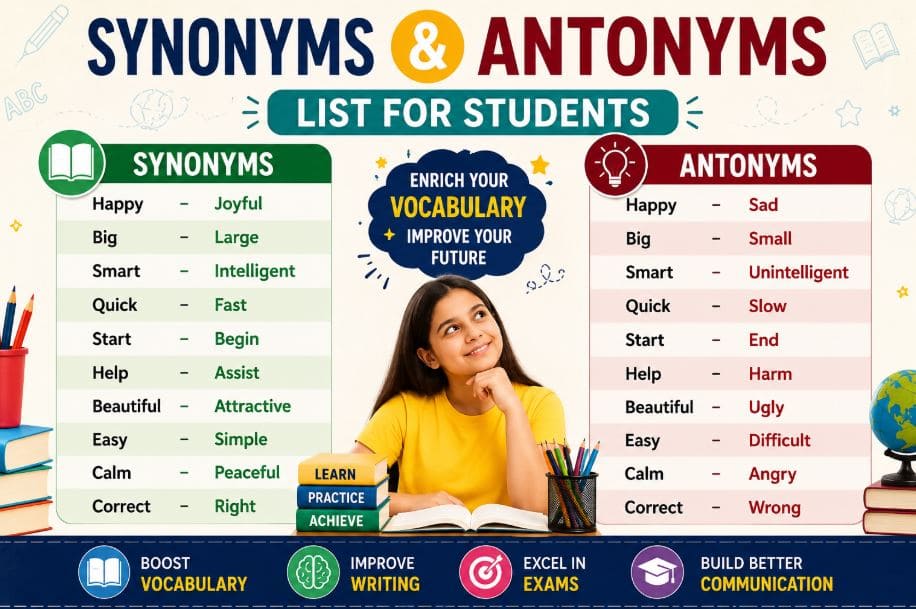 Synonyms and Antonyms list for students